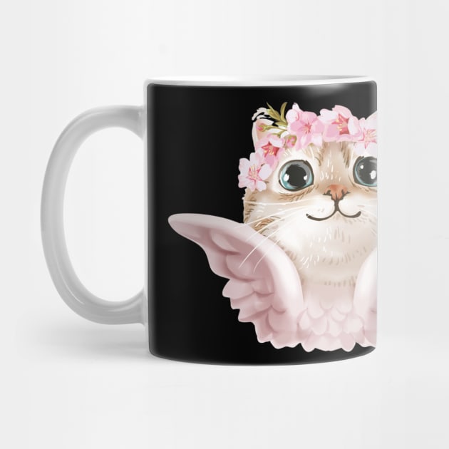 Little angel slogan with cute angel cat in floral crown illustration by pmarekhersey